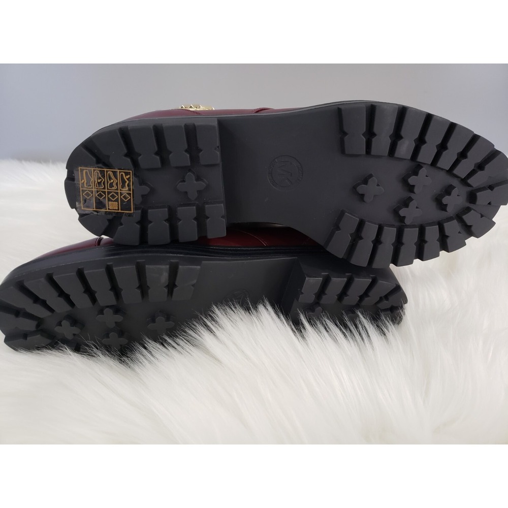NEW Size 7 Michael Kors Tatum Maroon Combat Lace‎ Up Logo plum Boots Burgundy - Picture 7 of 8